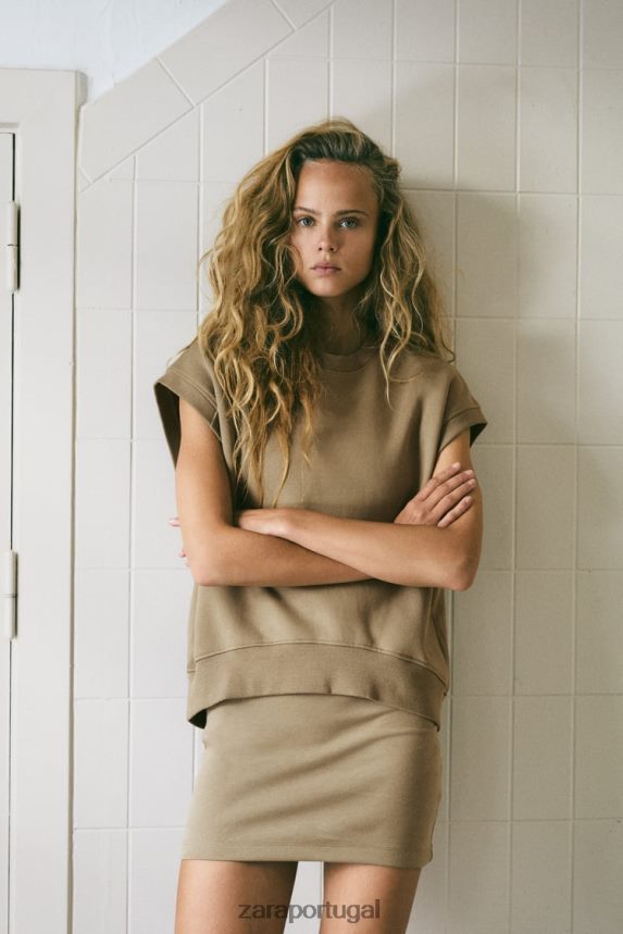 colete de pelúcia mulheres Zara cáqui Z2080L193 roupas