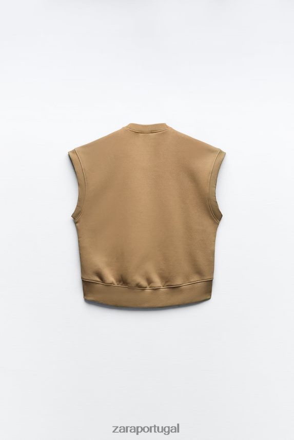 colete de pelúcia mulheres Zara cáqui Z2080L193 roupas
