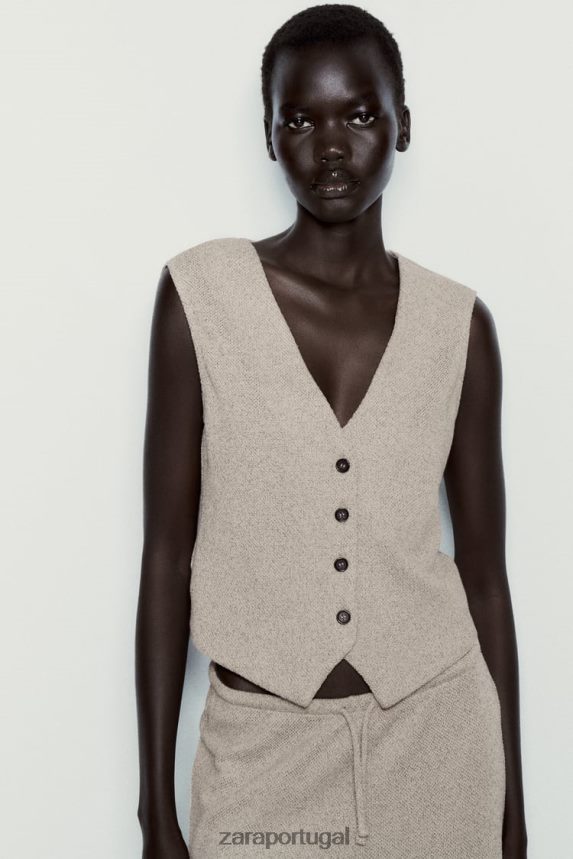 colete jacquard texturizado mulheres Zara marrom acinzentado Z2080L217 roupas