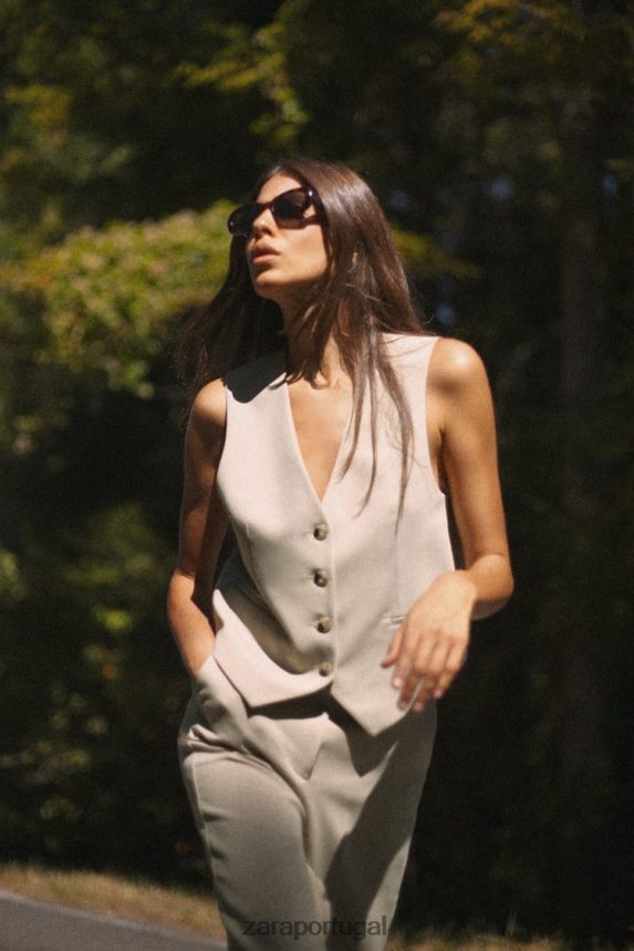 colete listrado misto mulheres Zara marrom acinzentado Z2080L191 roupas