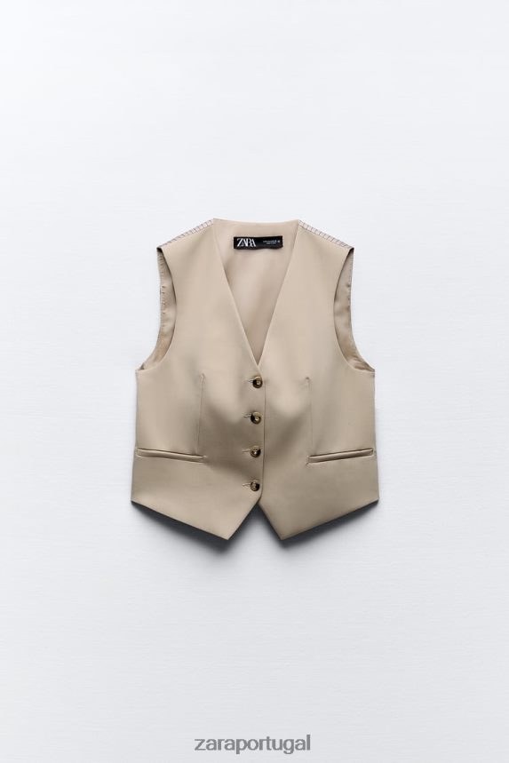 colete listrado misto mulheres Zara marrom acinzentado Z2080L191 roupas