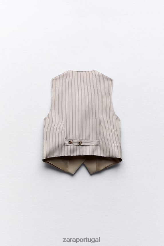 colete listrado misto mulheres Zara marrom acinzentado Z2080L191 roupas
