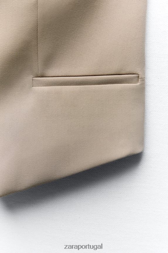 colete listrado misto mulheres Zara marrom acinzentado Z2080L191 roupas