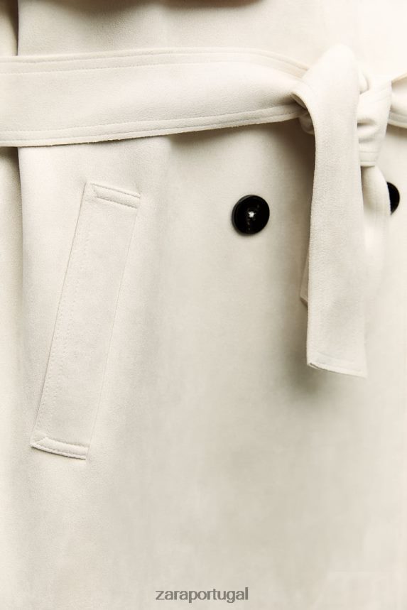 colete longo de camurça sintética mulheres Zara cru Z2080L208 roupas