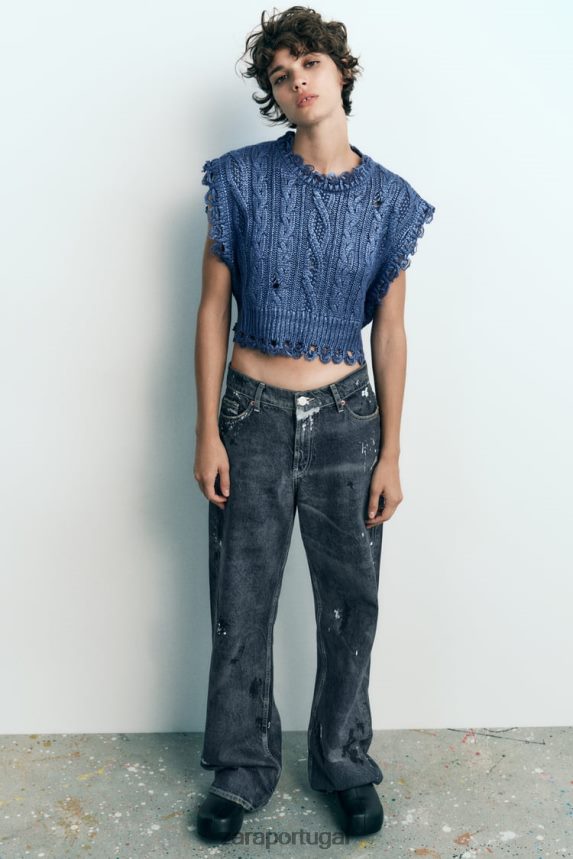 colete metálico tricotado mulheres Zara índigo Z2080L197 roupas