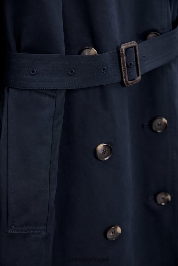 Trench coat oversized com cinto e repelente de água mulheres Zara azul-marinho Z2080L17 roupas