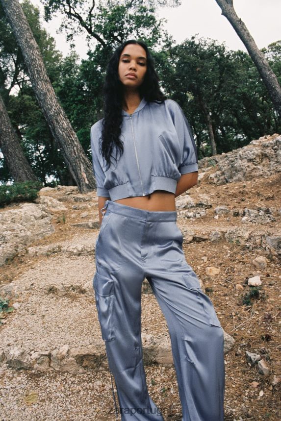 bombardeiro colheita efeito cetim mulheres Zara azul Z2080L122 roupas