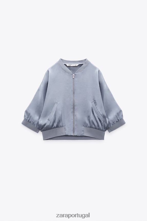 bombardeiro colheita efeito cetim mulheres Zara azul Z2080L122 roupas