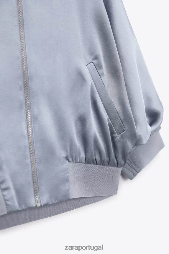 bombardeiro colheita efeito cetim mulheres Zara azul Z2080L122 roupas