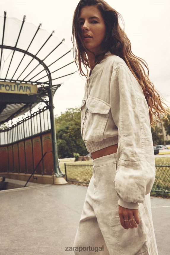 bombardeiro de bolso de linho mulheres Zara areia Z2080L66 roupas