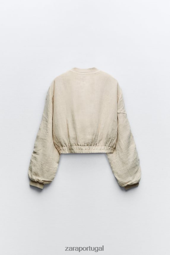 bombardeiro de bolso de linho mulheres Zara areia Z2080L66 roupas