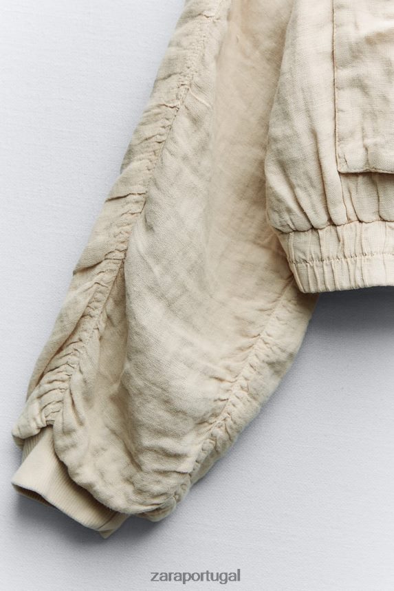 bombardeiro de bolso de linho mulheres Zara areia Z2080L66 roupas