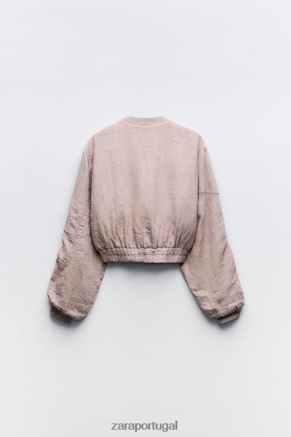 bombardeiro de bolso de linho mulheres Zara rosa Z2080L84 roupas