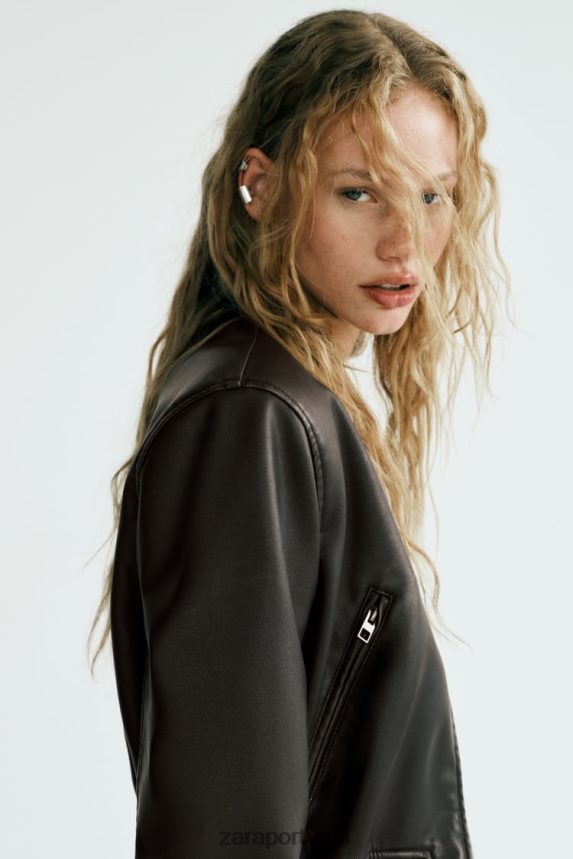 bombardeiro de couro falso mulheres Zara preto Z2080L26 roupas