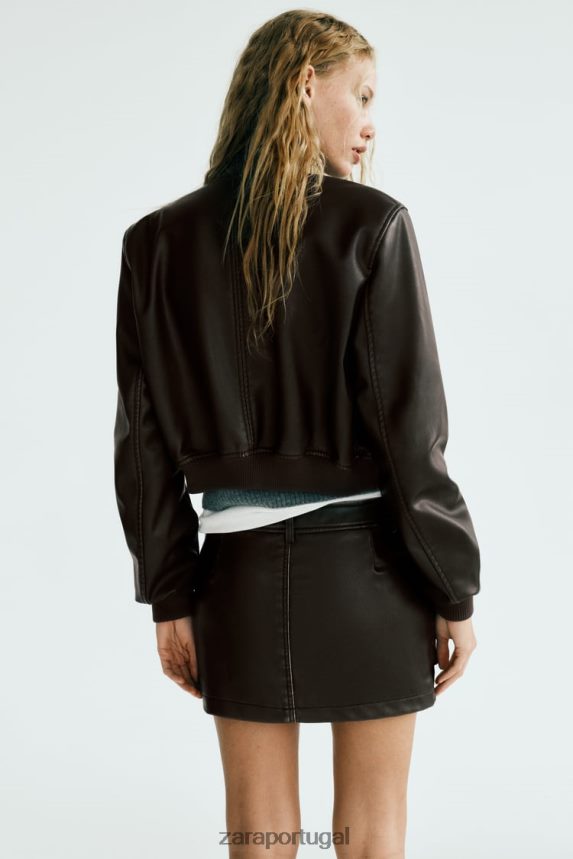 bombardeiro de couro falso mulheres Zara preto Z2080L26 roupas