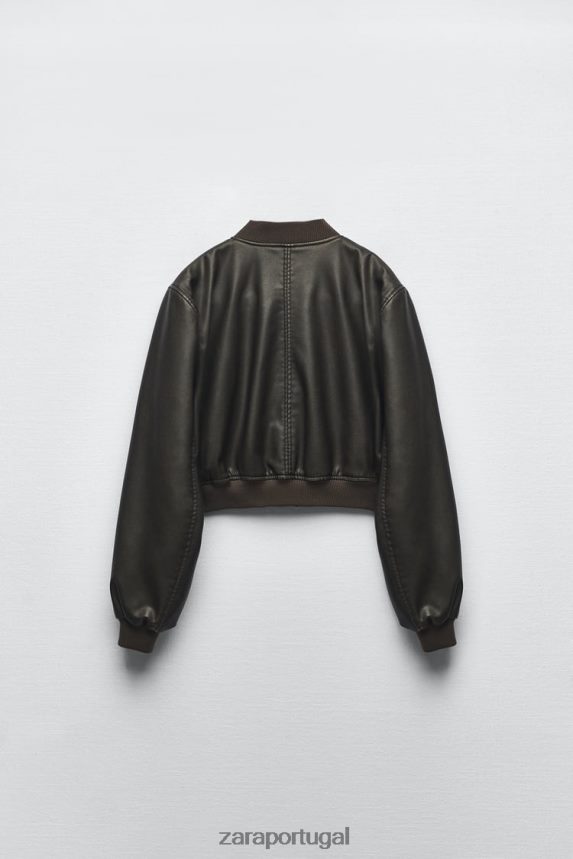 bombardeiro de couro falso mulheres Zara preto Z2080L26 roupas