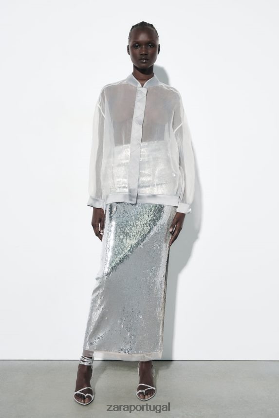 bombardeiro de organza com efeito cetim mulheres Zara meio cru Z2080L125 roupas