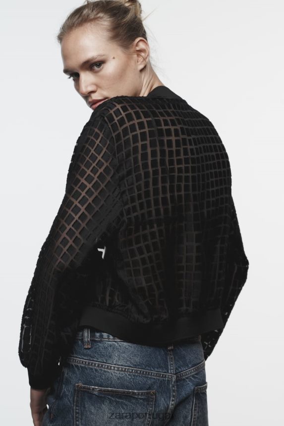 bombardeiro de organza mulheres Zara preto Z2080L92 roupas