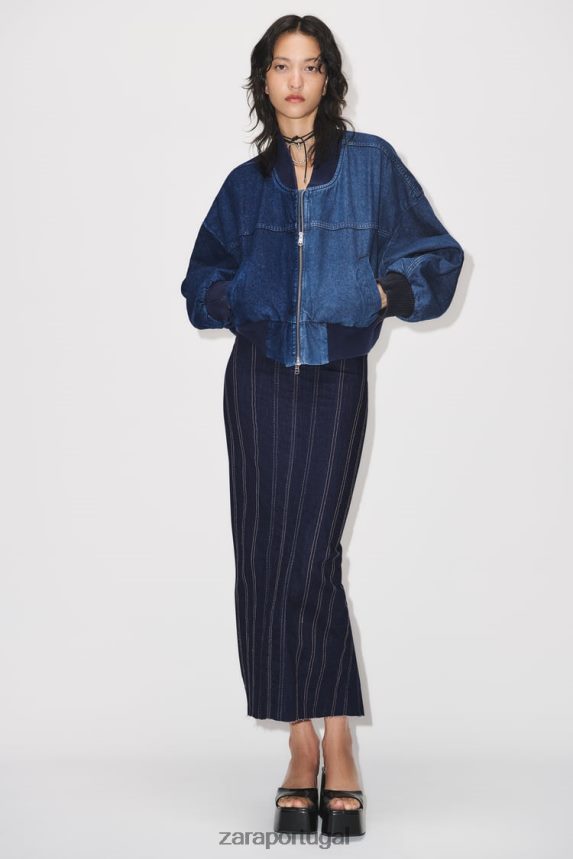 bomber jeans contrastante zw mulheres Zara azul Z2080L35 roupas