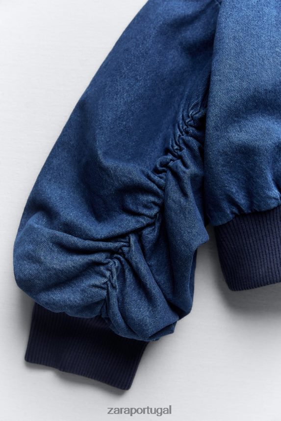 bomber jeans contrastante zw mulheres Zara azul Z2080L35 roupas