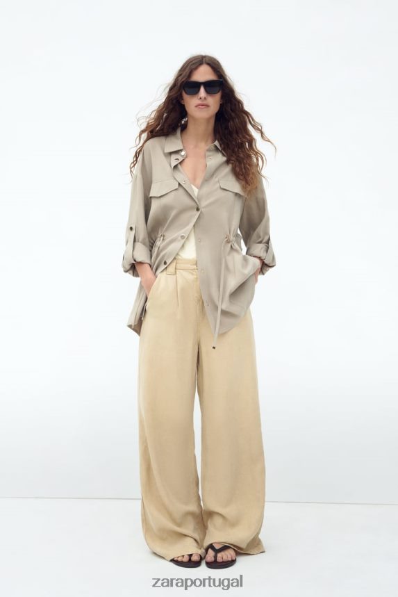 camiseta com cintura ajustável mulheres Zara areia Z2080L100 roupas