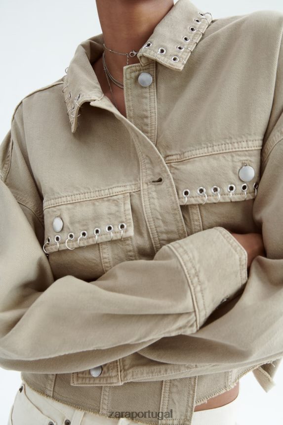 camiseta cropped piercing mulheres Zara areia Z2080L102 roupas