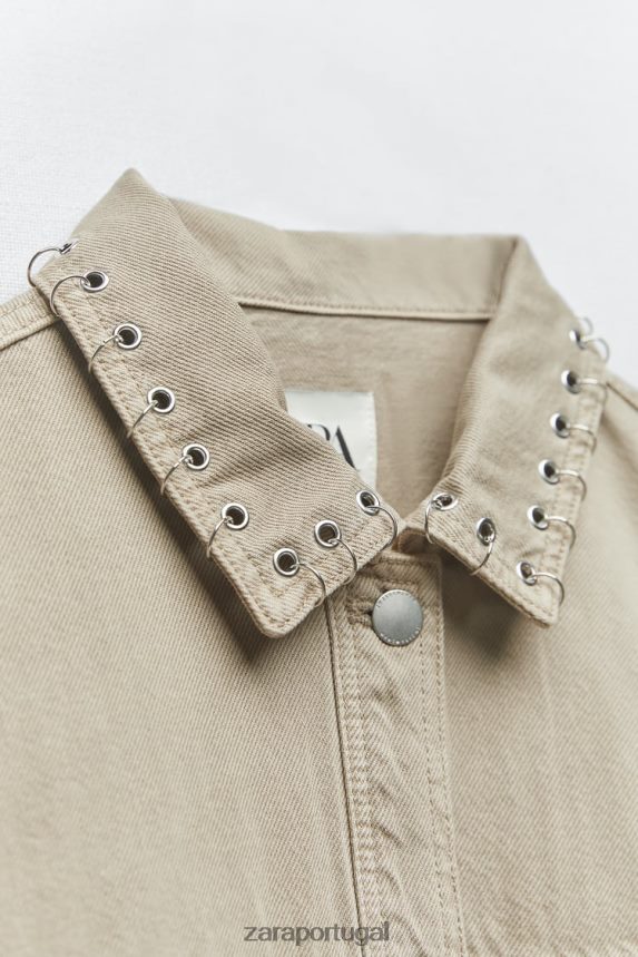 camiseta cropped piercing mulheres Zara areia Z2080L102 roupas