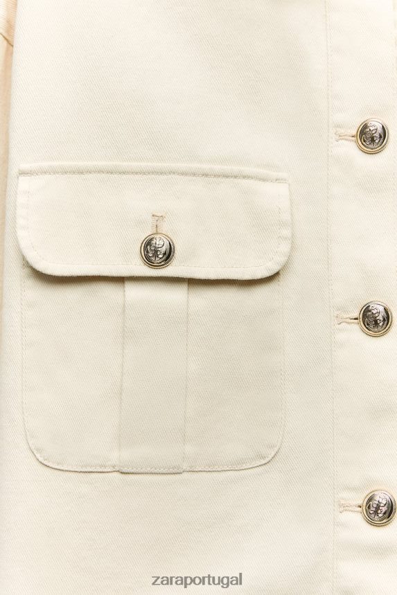 camiseta de algodão com botão dourado mulheres Zara cru Z2080L98 roupas