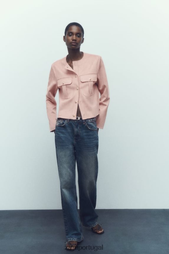 camiseta de camurça falsa mulheres Zara rosa Z2080L117 roupas