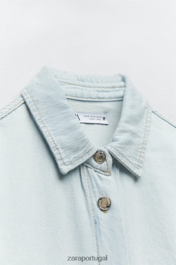 camiseta jeans z1975 com bolso remendo mulheres Zara azul claro Z2080L121 roupas