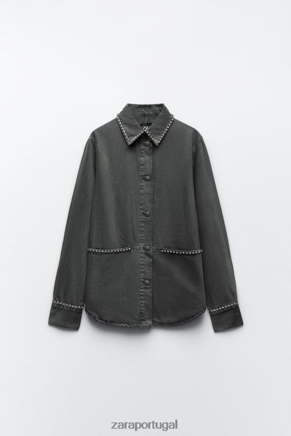 camiseta oversized com strass mulheres Zara cinza Z2080L82 roupas