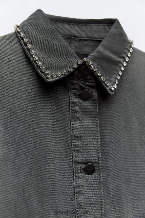 camiseta oversized com strass mulheres Zara cinza Z2080L82 roupas