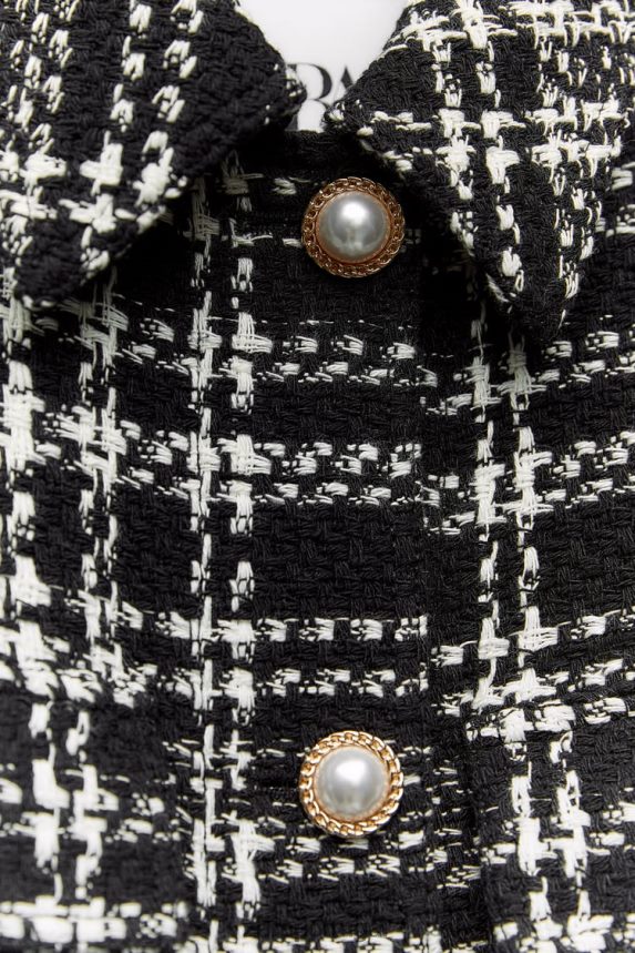 camiseta xadrez texturizada mulheres Zara preto/cru Z2080L8 roupas