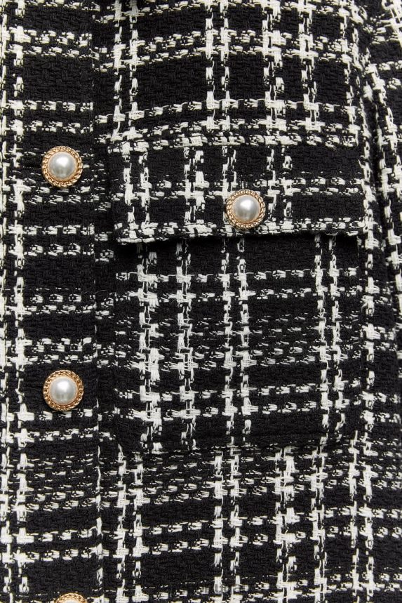 camiseta xadrez texturizada mulheres Zara preto/cru Z2080L8 roupas