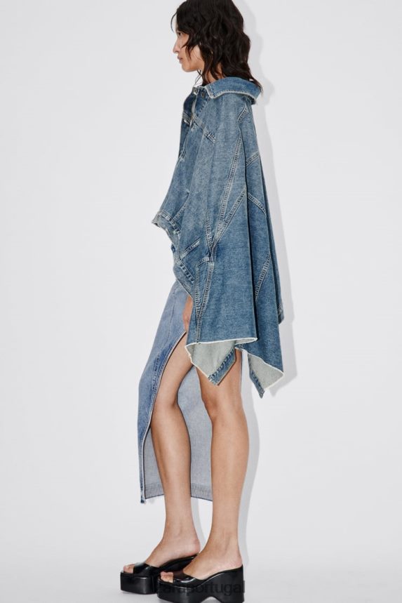 capa jeans assimétrica zw mulheres Zara meio azul Z2080L76 roupas