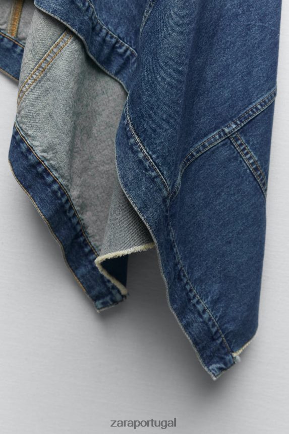 capa jeans assimétrica zw mulheres Zara meio azul Z2080L76 roupas