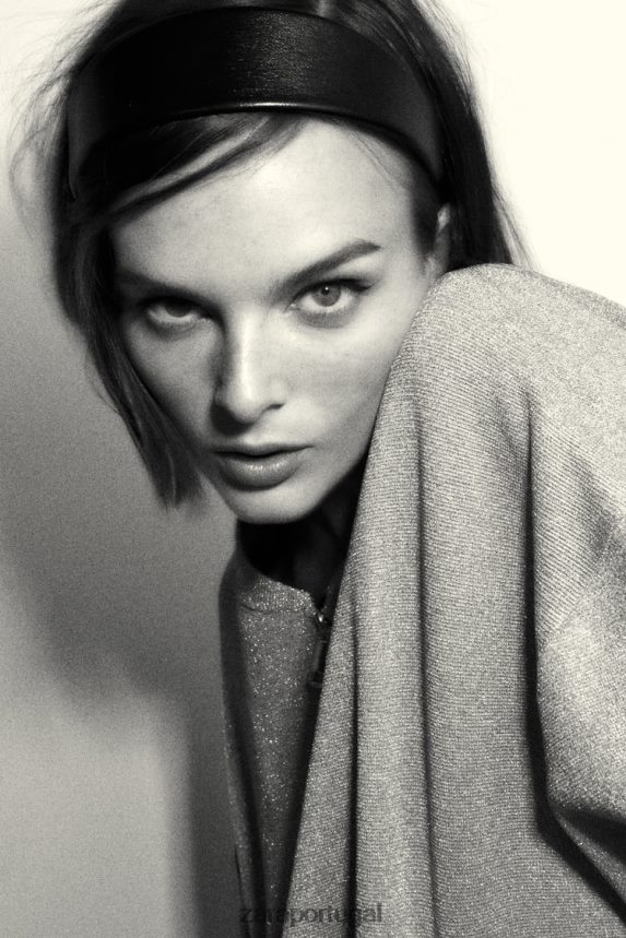 cardigan bomber tricotado com fio metalizado mulheres Zara dourado Z2080L14 roupas