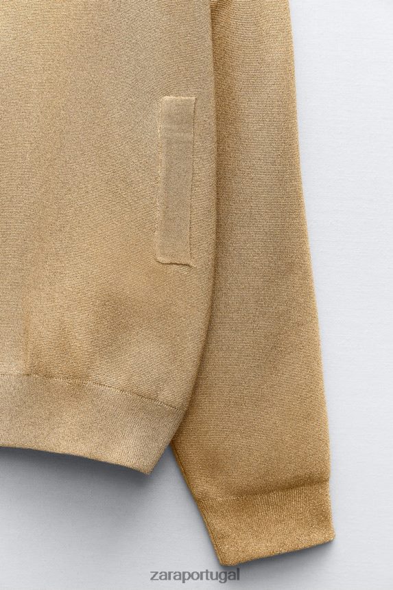 cardigan bomber tricotado com fio metalizado mulheres Zara dourado Z2080L14 roupas