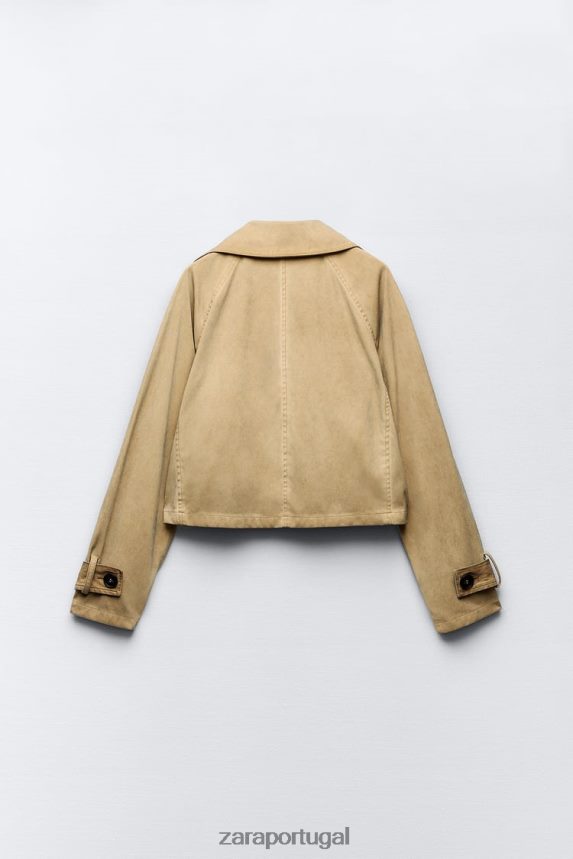 casaco estilo trench cropped em camurça sintética mulheres Zara marrom acinzentado Z2080L11 roupas