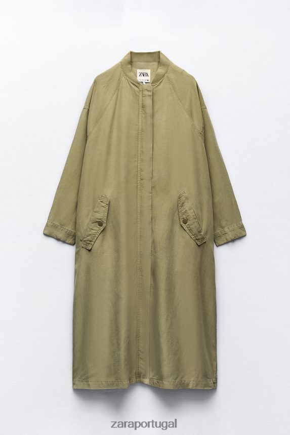 casaco longo de linho mulheres Zara cáqui Z2080L77 roupas