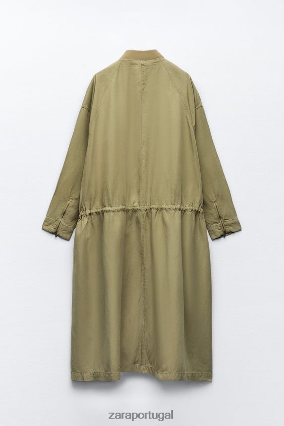 casaco longo de linho mulheres Zara cáqui Z2080L77 roupas