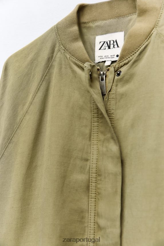 casaco longo de linho mulheres Zara cáqui Z2080L77 roupas