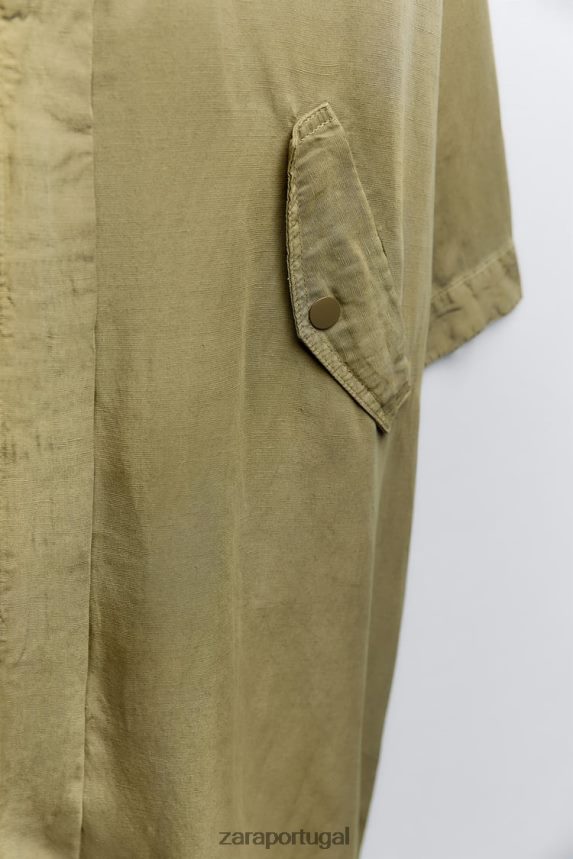 casaco longo de linho mulheres Zara cáqui Z2080L77 roupas