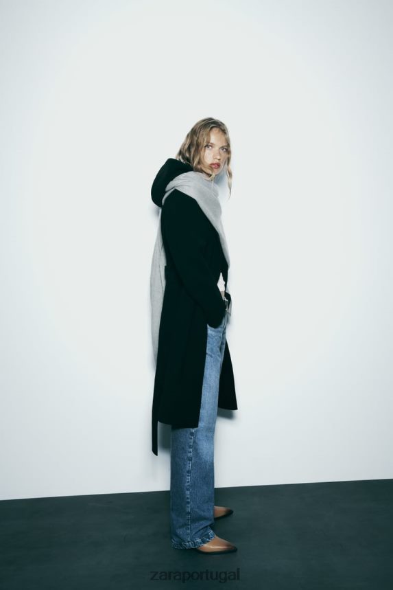 casaco macio com capuz mulheres Zara preto Z2080L3 roupas