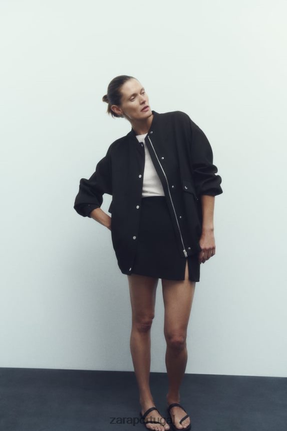 jaqueta bomber com aba mulheres Zara preto Z2080L68 roupas