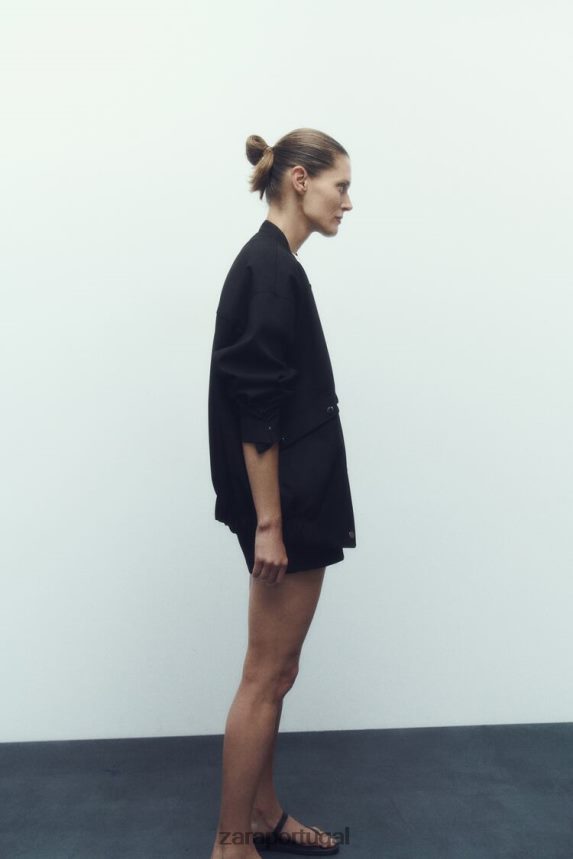 jaqueta bomber com aba mulheres Zara preto Z2080L68 roupas