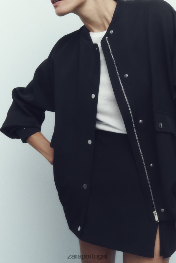 jaqueta bomber com aba mulheres Zara preto Z2080L68 roupas