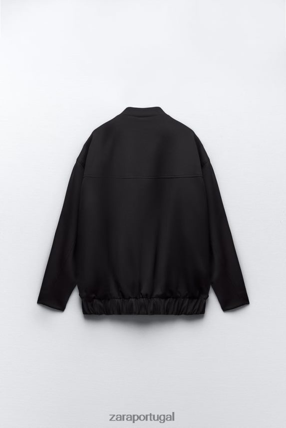 jaqueta bomber com aba mulheres Zara preto Z2080L68 roupas