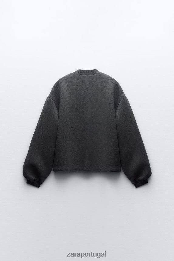 jaqueta bomber com efeito neoprene mulheres Zara cinza escuro Z2080L49 roupas