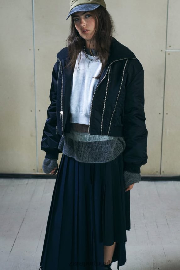 jaqueta bomber com zíper mulheres Zara azul-marinho Z2080L41 roupas